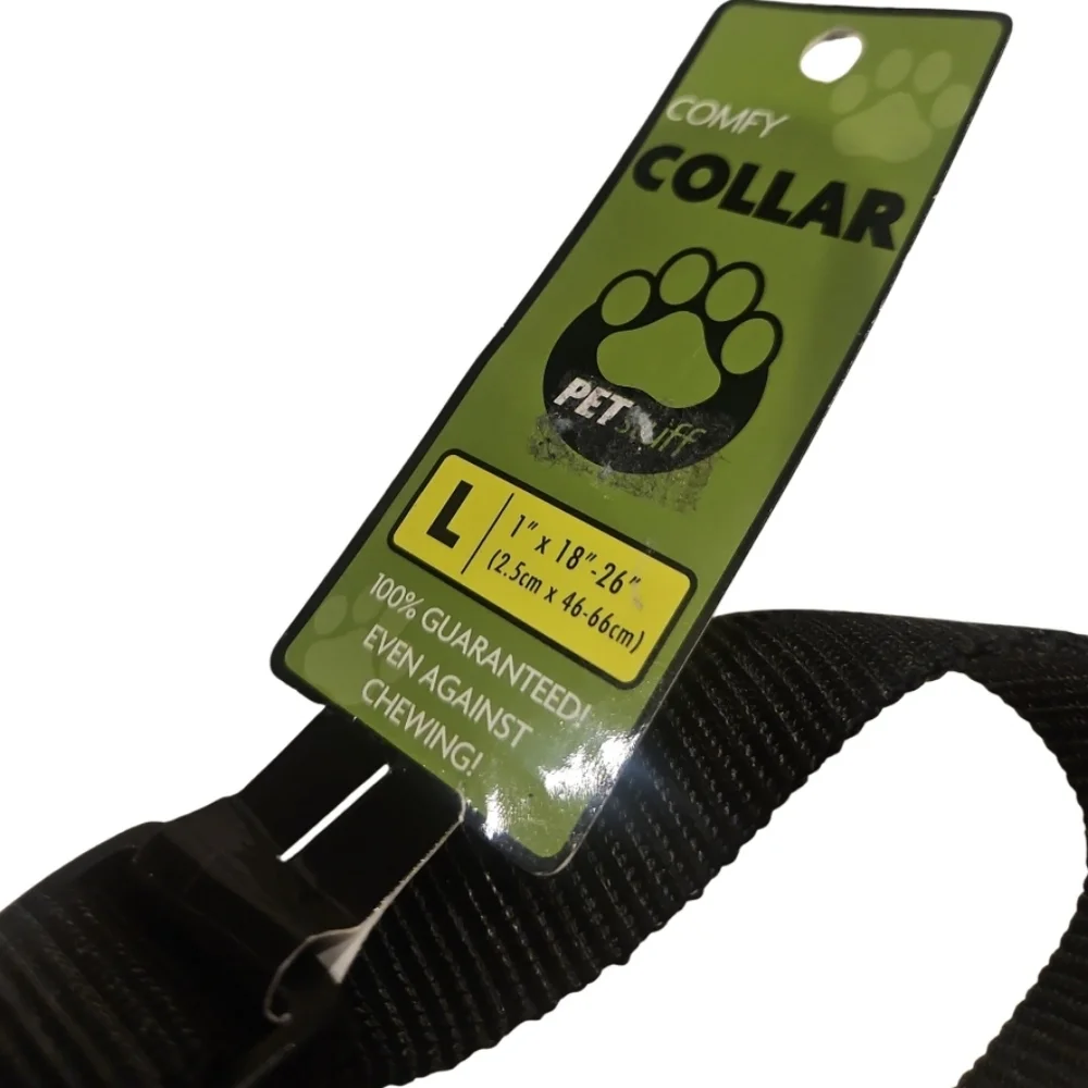 NEW! PETstuff Black Adjustable Comfy Nylon Dog Collars Pack of 2 Large.